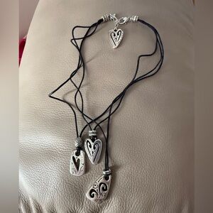 Brighton Silver Heart Pendant Necklace with Black Cord